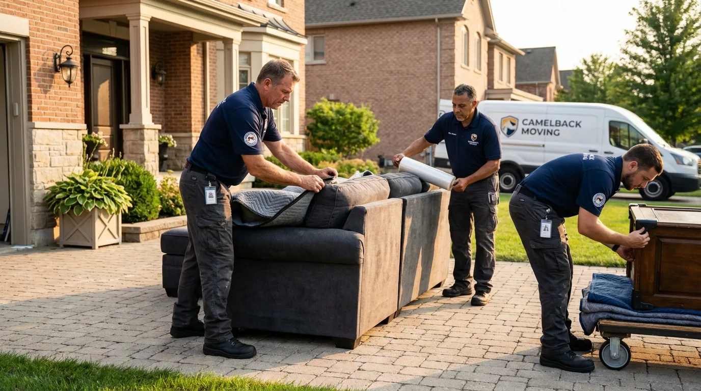 Large estate moving crew wrapping furniture in Nottingham, NH